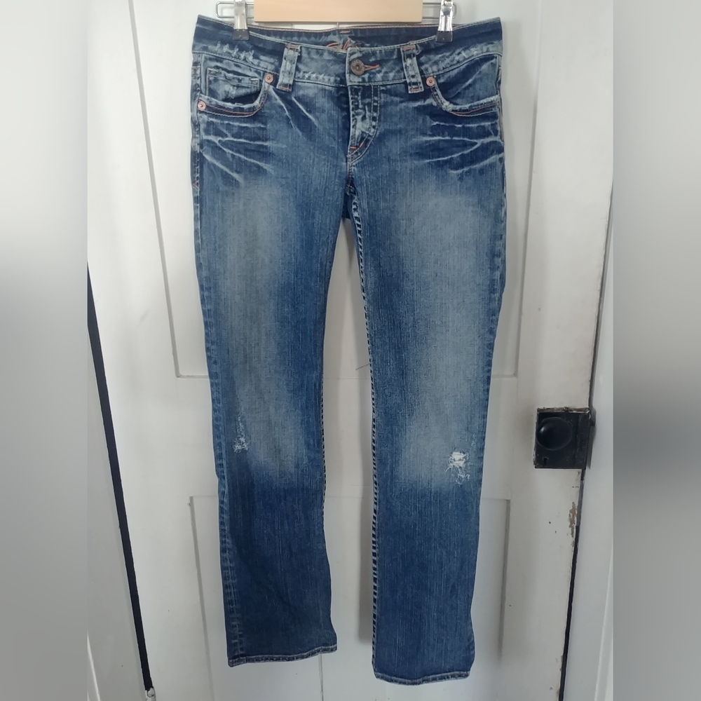 Silver Jeans Women's "Zofia" Bootcut Distressed Blue Jeans Size 31x34 Y2K